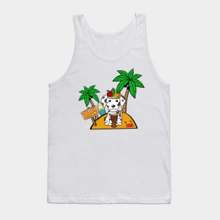 Funny dalmatian is on a deserted island Tank Top